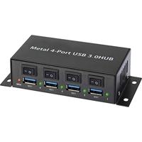 Renkforce RF-3955362 USB 3.2 Gen 1-hub 4 poorten Met metalen behuizing, Individueel schakelbaar, Voor wandmontage Zwart - thumbnail