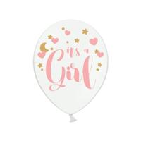 Pastel Puur Witte Ballonnen It's A Girl Pink/Goud (6st) - thumbnail