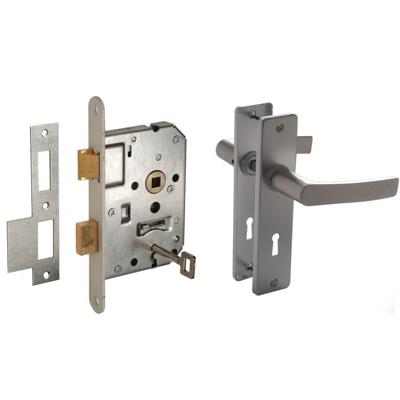 Nemef 1266 Deurslot | DM50mm | S55mm | krukgat 8mm | voorplaat staal gelakt 20x174mm afgerond | messing dag- en nachtschoot | 2 sleutels | DR 1+3/2+4