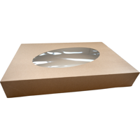 Cateringdoos | karton + PET | 550x375x80mm | met venster | losse deksel | bruin/wit | 40 stuks - thumbnail
