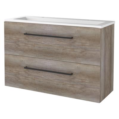 Badmeubelset BWS Salt 100x39cm Met Grepen 2 Lades Met Wastafel Acryl 2 Kraangaten Scotch Oak