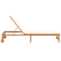 Ligstoel met kussen Bruin 53 x 202 x 89cm Massief acaciahout - thumbnail