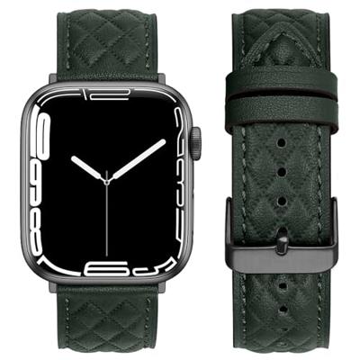 By Qubix - Leren bandje met diamant patroon - Donkergroen - Compatible met Apple Watch 44mm / 45mm / 46mm / 49mm - Compatible Apple watch bandjes