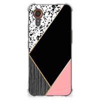 Samsung Galaxy Xcover 7 Shockproof Case Zwart Roze Vormen - thumbnail