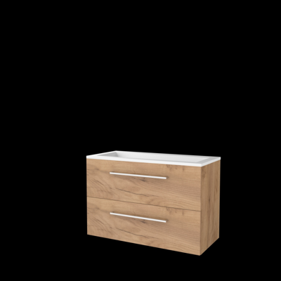 Basic-Line Start 46 Badkamermeubelset - 100 x 46 cm - Met Grepen - 2 Lades - Acryl Wastafel - Zonder Kraangat - Whisky Oak