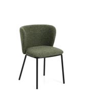 Kave Home Ciselia eetkamerstoel dik chenille Groen poot zwart - thumbnail