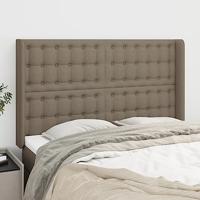Hoofdbord met randen 147x16x118/128 cm stof taupe - thumbnail
