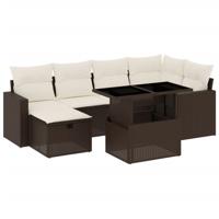 7-delige Loungeset met kussens poly rattan bruin - thumbnail