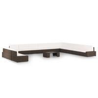 14-delige Loungeset met kussens poly rattan bruin - thumbnail