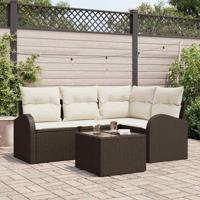 Tuinbankenset met kussen 5 pcs Bruin en wit poly rattan - thumbnail