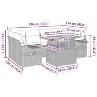 7-delige Loungeset met kussens poly rattan grijs - thumbnail