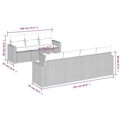 8-delige Loungeset met kussens poly rattan beige - thumbnail