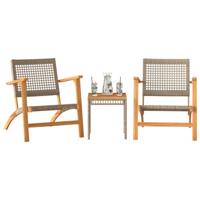 3-delige Bistroset poly rattan en massief acaciahout beige - thumbnail