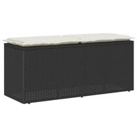 Tuinbank met kussen 110x40x44 cm poly rattan zwart - thumbnail
