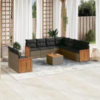 10-delige Loungeset met kussens poly rattan grijs - thumbnail