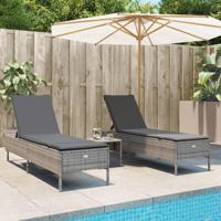3-delige Ligbeddenset met kussens poly rattan grijs - thumbnail