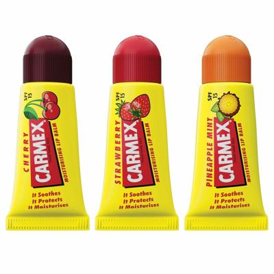Vochtinbrengende Lip Balsem Carmex Triplo Transparant Spf 15 Aardbei ananas Kers 3 Onderdelen (3 Stuks)