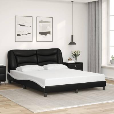 Bedframe met LED-verlichting kunstleer zwart en wit 160x200 cm