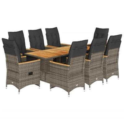 9-delige Bistroset met kussens poly rattan grijs