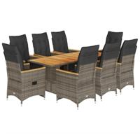 9-delige Bistroset met kussens poly rattan grijs - thumbnail