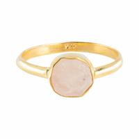 Geboortesteen Ring Ruwe Rozenkwarts Oktober - 925 Zilver Verguld - thumbnail