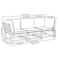 3-delige Loungeset met kussens massief acaciahout - thumbnail