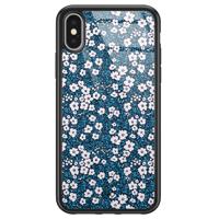 iPhone X/XS glazen hardcase - Bloemen blauw - thumbnail