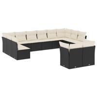 12-delige Loungeset met kussens poly rattan zwart - thumbnail