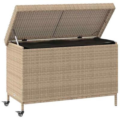 Tuinbox met wielen 110x55x73 cm poly rattan gemengd beige