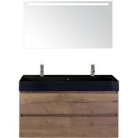 Maxx XL Badmeubelset 120 cm - Tabacco - Wastafel Kube Enkel Zwart 2 Kraangaten met LED Spiegel - thumbnail