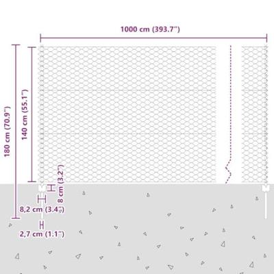 VidaXL Hek met paal grijs 1,4 x 10 m staal en pvc