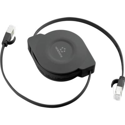 Renkforce RF-4476386 RJ45 Netwerkkabel, patchkabel CAT 6A U/FTP 1.50 m Zwart Platte uitvoering, Incl. oproller 1 stuk(s)