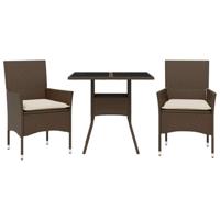 3-delige Tuinset met kussens poly rattan en glas bruin - thumbnail