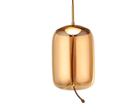 Searchlight Hanglamp GlasLisbon roodkoper met amber cilinderglas - 75132-1AM
