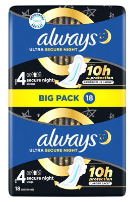 Always Maandverband ultra secure night 18 Stuks Always Maandverband ultra secure night 18 Stuks