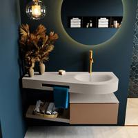 MONDIAZ RIVA 120cm badmeubel onderkast / planchet kleur Rust met 1 lade. Wastafel DULCET rechts 1 kraangat kleur Linen. - thumbnail