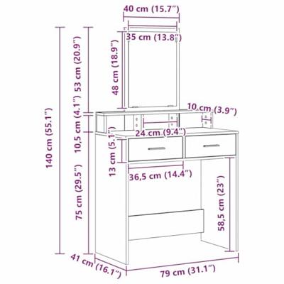 Kaptafel met lade Artisan Eiken 79 x 41 x 140 cm Bewerkt hout - thumbnail
