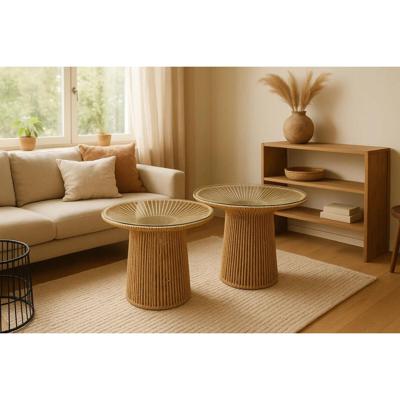 Set van 2 tafels Home ESPRIT Lichtbruin 55 x 55 x 46 cm