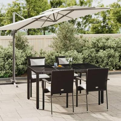 5-delige Tuinset met kussens poly rattan zwart