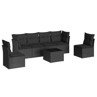 6-delige Loungeset met kussens poly rattan zwart