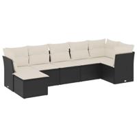 7-delige Loungeset met kussens poly rattan zwart - thumbnail