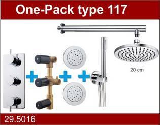 Thermostatische Inbouw Regendouche Set Wiesbaden Type 117 Body Jets Wandarm 20 cm Rond incl. Inbouwdeel
