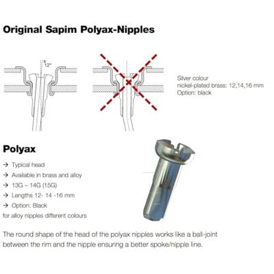 Sapim spaaknippel 13 polyax 14mm messing zilver (100st)