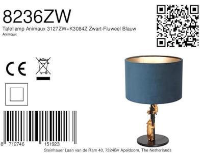 Steinhauer Design schemerlamp Animaux met blauw velvet 8236ZW