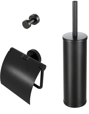 Toiletset Accessoires Geesa Nemox met Toiletborstel Toiletrolhouder en Handdoekhaak Zwart Geesa