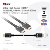 Club 3D ultra high speed hdmi 2.1 male-male kabel (zwart, 4 meter, 4k 120hz, 8k 60hz, 48gbps) - thumbnail