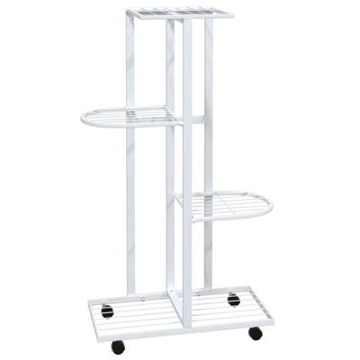 VidaXL Bloemenstandaard met wielen 4-laags 44x23x80 cm ijzer wit