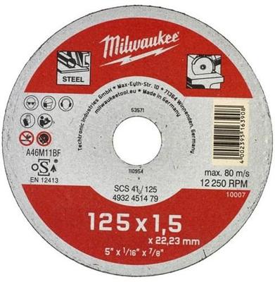 Milwaukee Doorslijpschijf Metaal SCS 41 / 125x1,5x22mm Contractor Series - 4932451479 Milwaukee Doorslijpschijf Metaal SCS 41 / 125x1,5x22mm Contractor Series - 4932451479