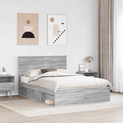 Bedframe met lade Grijs Sonoma 150 x 200 cm Massief grenenhout