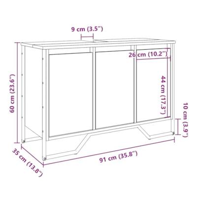 Wastafelkast 91x35x60 cm bewerkt hout bruin eikenkleurig